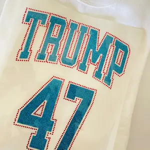 TRUMP 47 Glitter and Crystals White crewneck sweatshirt Sparkly!!   #Trump #Trumpsweatshirt