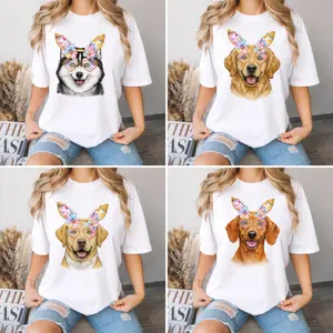 50 Dog Breeds Dog Lover Easter Shirt, Cute Bunny Ear Puppy Graphic Tee Featuring Husky Golden Retriever Labrador Dachshund Corgi Poodle Beagle Bulldog Chihuahua Shiba Inu, Dog Mom Gift