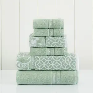 Modern Threads Trefoil Filligree Yarn Dyed 6-Piece Towel Set, Sage