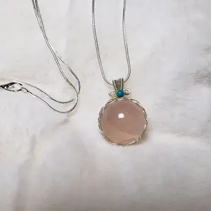 Silver Plated Wired Wrapped Rose Quartz Crystal Sphere Necklace with 24" Chain for Daily Wear & Heart Chakra Vibrations