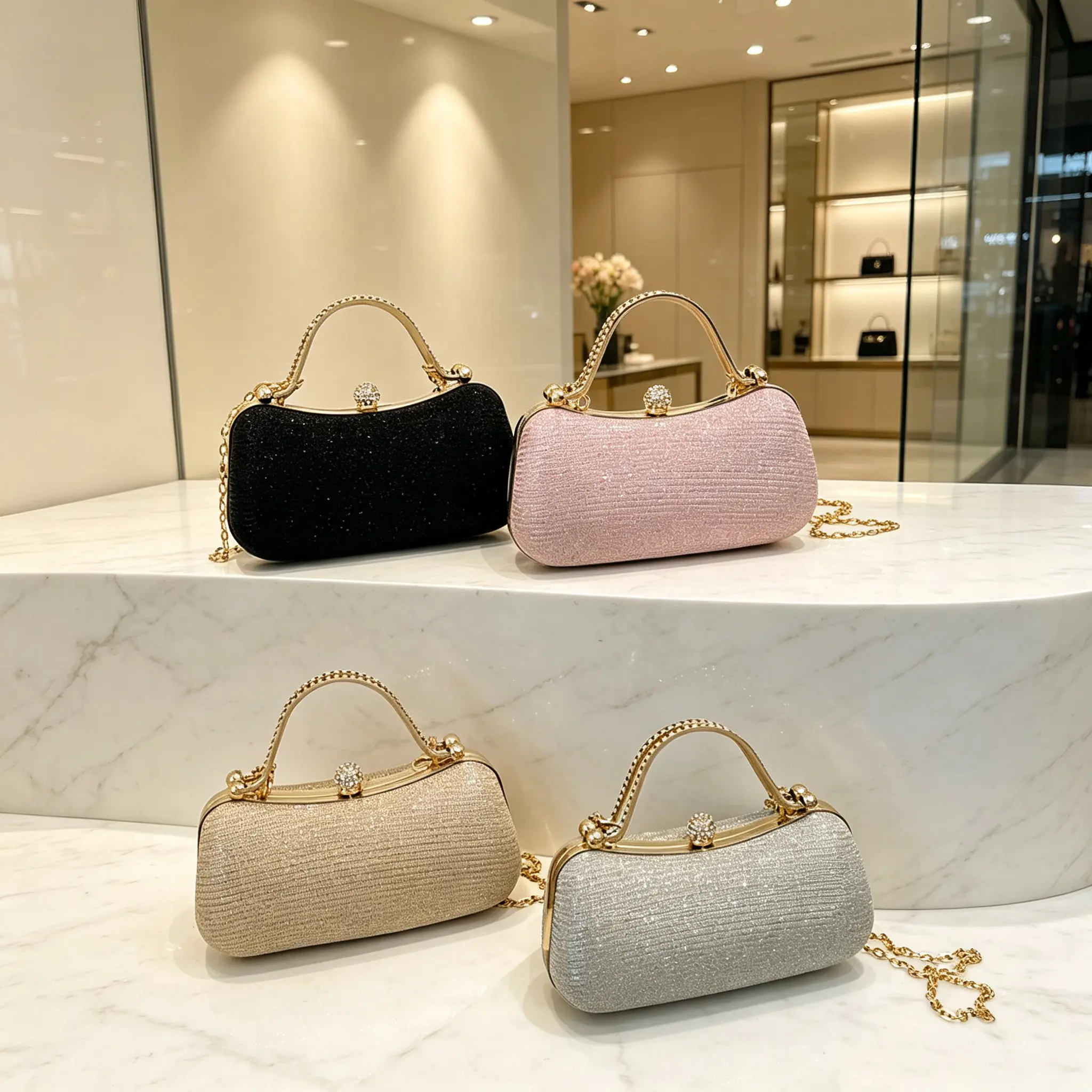 New Trendy Fashion Chain Evening Bag with Sparkle Studs Women's Single Shoulder Crossbody Bag Stylish Box Bag