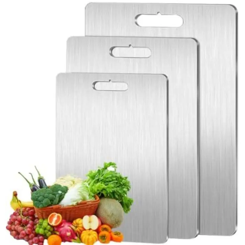 Stainless Steel Double Sided Chopping Board, 1 Count Non-slip Cutting Board, Kitchen Chopping Board for Meat & Vegetable knife Kitchenware Plastic Woo