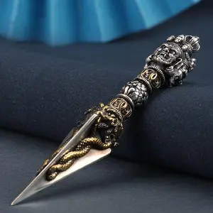 Protective Vajra Pestle Pendant Necklace - Nepalese Tibetan Style Gold Plated Cuban Chain Stainless Steel Buddha Ornamentgift Spiritual Tool Inspirational Star Locket