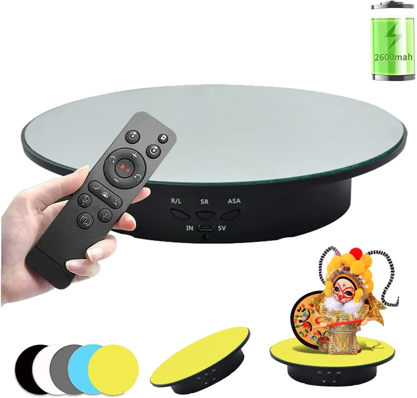 360 Degree Rotating Display Stand,360 Degree Photography Turntable with Remote Control,5 PVC Backgrounds,Battery/USB Power Supply for Photography Product Shows Camera Electric Adjustable Direction Angle Rechargeable Plug Smartphone Organiser Racks
