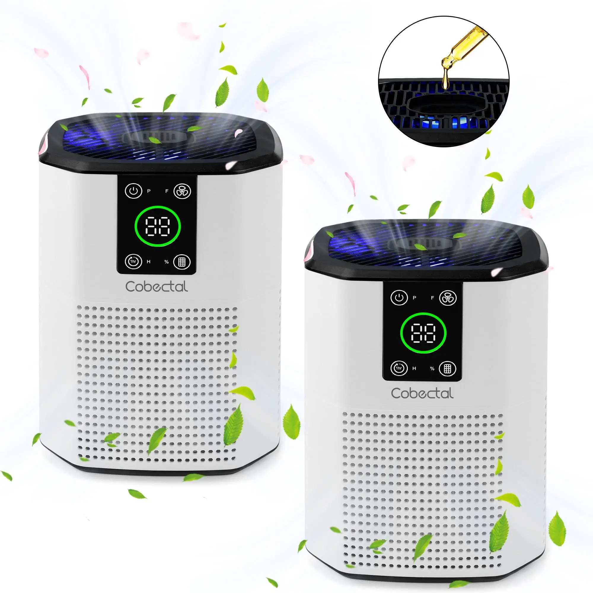 Cobectal 2-Pack H13 True HEPA Air Purifiers – Compact Room Cleaners with 3-in-1 Filter, Aroma Diffuser, and Sleep Mode – Ideal for Home, Office, Bedro