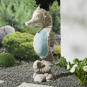 Glitzhome 21 "H MGO Marine Faux Granite and Mosaic Sea Horse  Statue