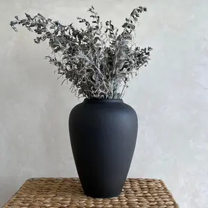 Ceramic Faded Black Vase  Decor, Flower Vase Modern Trendy Faded Black, Minimalist Farmhouse Table  CuteTall  Bookshelf Dining and Coffee Table Decor,Size 9" (23cm) 1pack