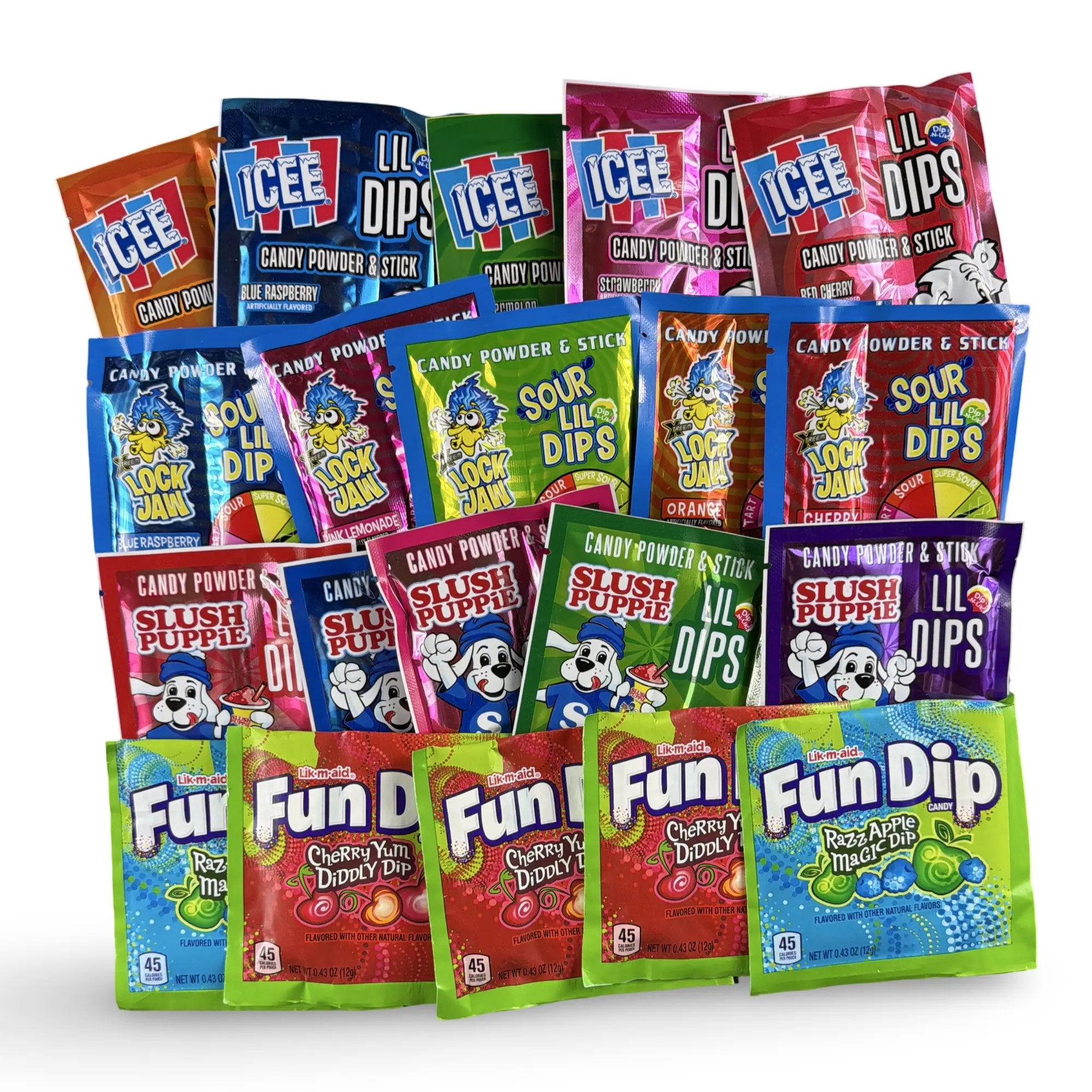 Candy Powder & Stick Dips – 20 Pack | Fun Dip, Lock Jaw, ICEE or Slush Puppie | Variety Option Available