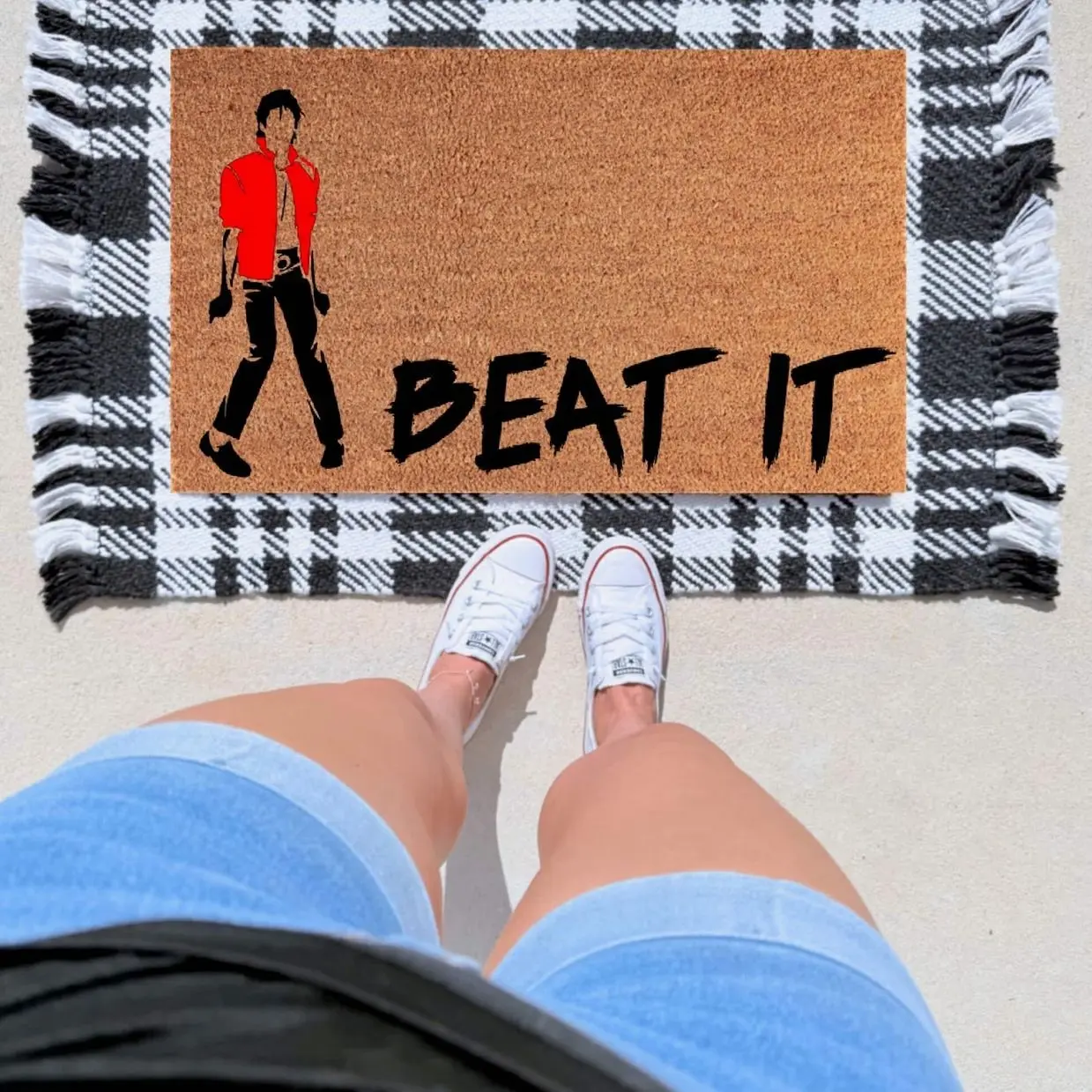 Beat It Doormat – Funny Michael Jackson Inspired Welcome Mat | Pop Culture Front Porch Decor | Unique Gift for Music Lovers