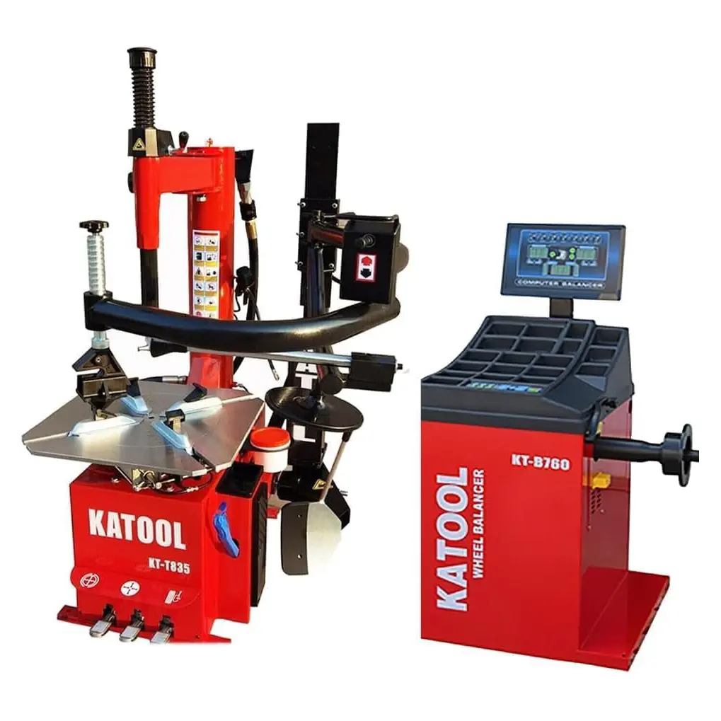KT-T835 Tire Changer with 28" Turn Table 2.0HP Bead Blaster KT-B760 Wheel Balancer with Automatic Measurement Ruler Combo Machine Fit for Tire Repair