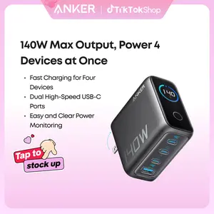 Anker 140W GaN Laptop Charger, 4-Port Power Adapter with Intuitive Touch Controls and Fast Multi-Device Charging, Compatible with MacBook, iPhone 17/16 Series, Samsung, Pixel, and More