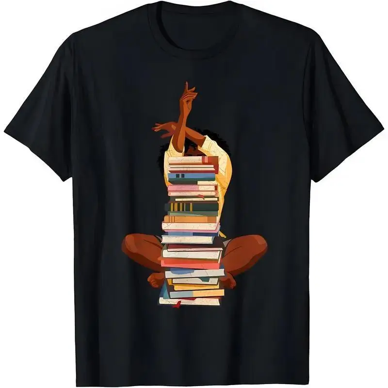 Men's Casual Graphic T-Shirt, Afro Woman Book Lover Print, Soft 100% Cotton Crewneck Top, All-Season Menswear for Daily Wear & Fitness, Tops, All Seasons, Afro Woman Art, Basic, Tshirt, Shortsleeve, Round Neck, Simple, Soft Cotton, Short Sleeve, Elastic F