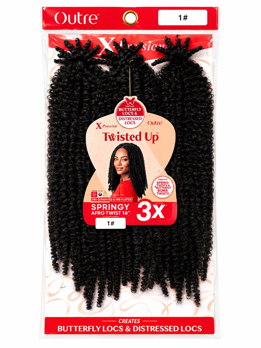 Outre Twisted Up Springy Afro Twist 10" 3X Butterfly Locs & Distressed Locs Hair Extensions
