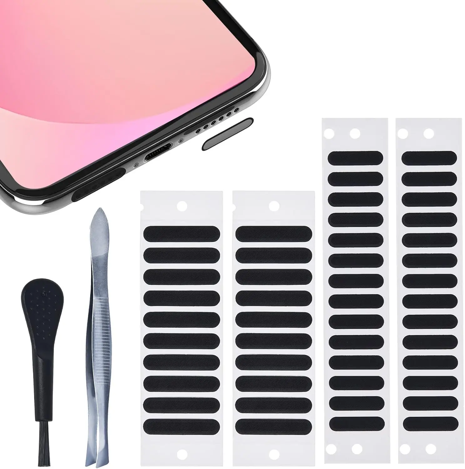 48PCS Durable Universal Smartphone Speaker Dust Protector Fibre Mesh Phone Stickers with Installation Cleaning Brush & Tweezer, Original Accessories for iPhone 17/16/15 Pro Max,14-12 & Samsung Galaxy S23-S20