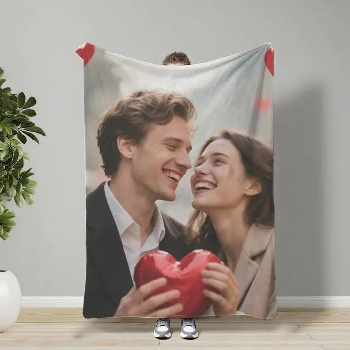 PrintToucan Custom Photo Memory Blanket, Personalized Flannel Throw for Couples, Family & Pet Keepsake Gift