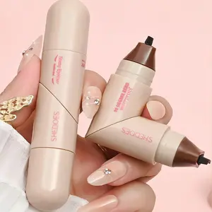 2-in-1 Rotating Winged Eyeliner Stamp Pen, Waterproof Quick Dry Longwear Eye Liner, Black & Light Brown Dual-Head Precise Makeup Lip Liner