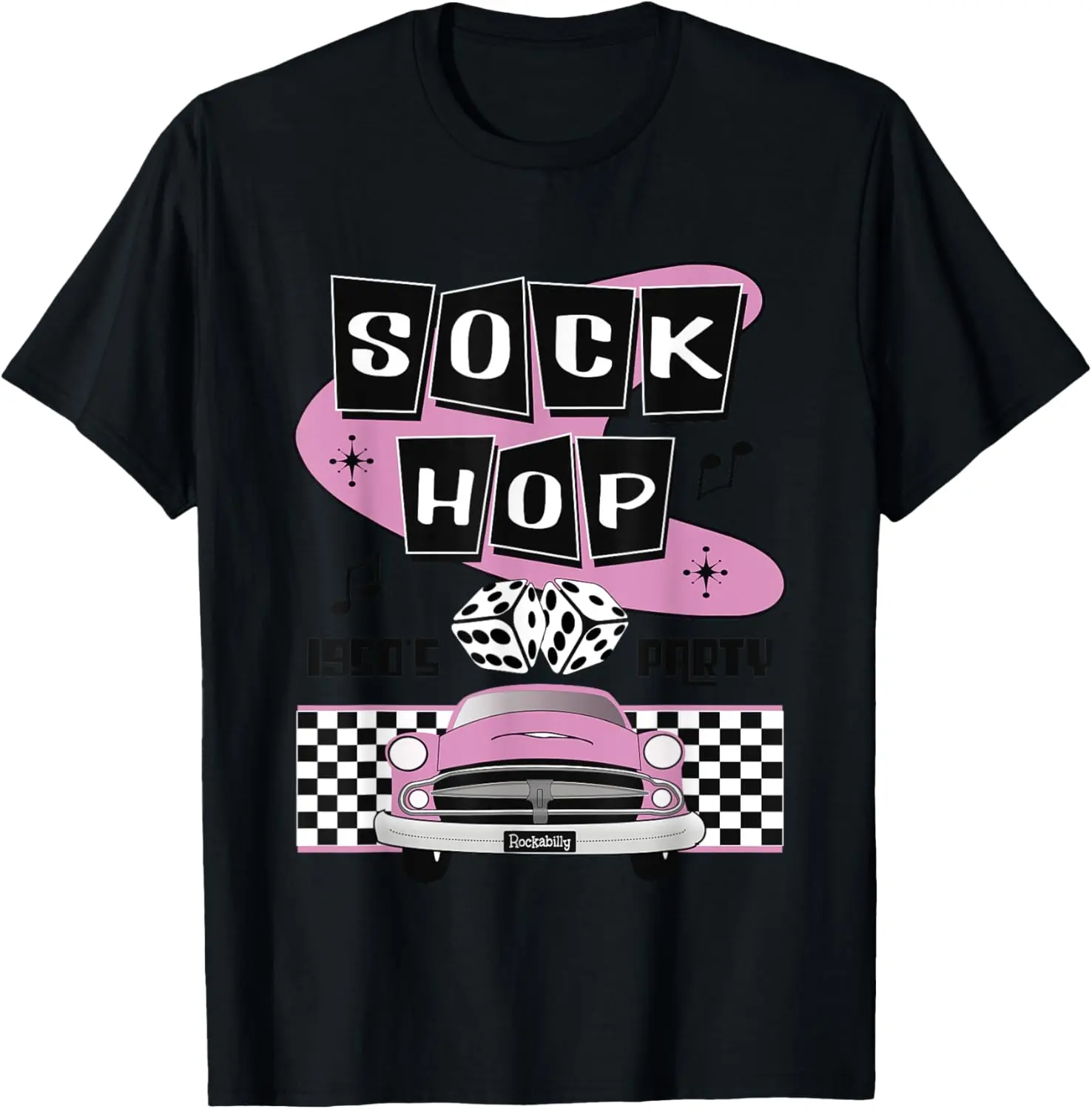 Women's Retro Sock Hop Graphic T-Shirt, 100% Cotton Round Neck Rockabilly Costume Top, Short Sleeve Streetwear