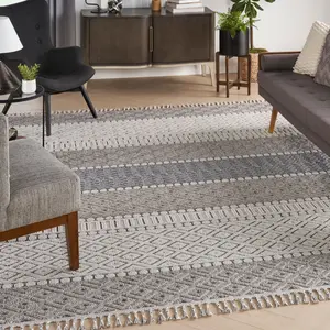 Modern Geometric Indoor Area Rug, Nourison Elwood Polypropylene Loop-Pile Rug with Braided Fringe, Global-Inspired Multi-Size Textile Soft Furnishing