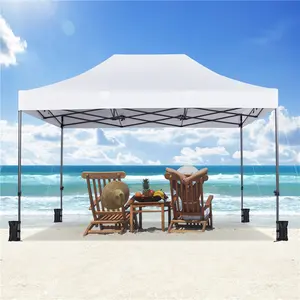 【Waterproof & UV-Resistant】Yaheetech Heavy-Duty Wheels Bag 15x10 FT Pop Up Canopy Tent UPF 50+ Water-Resistant with Roller Bag & Sandbags & Guy Lines & Ground Stakes