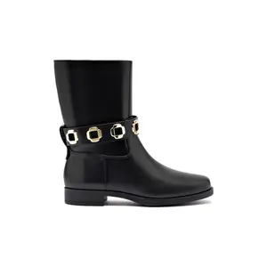 Milan Flat Bootie In Black Water Resistant Leather