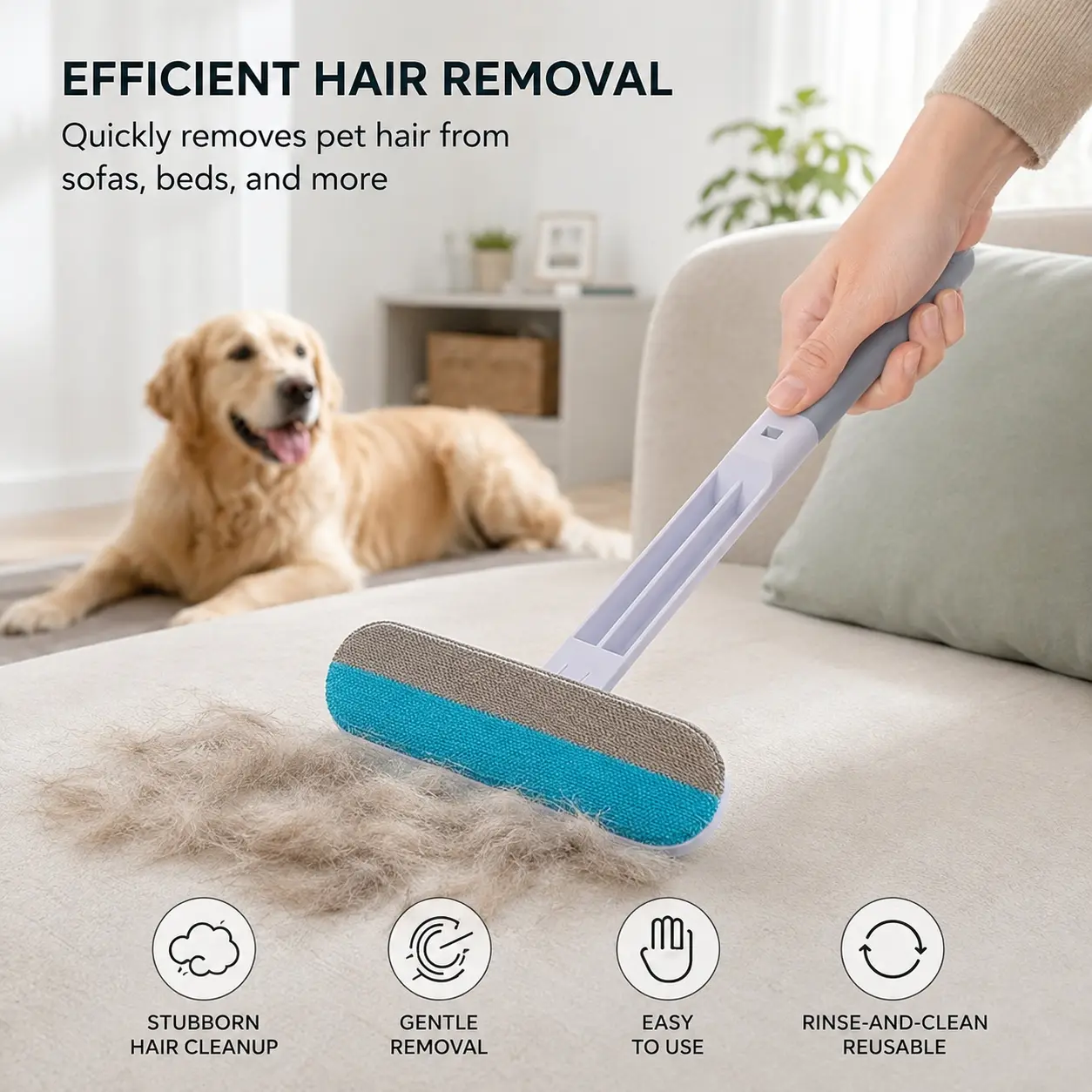 1 Count Pet Hair Remover Brush, Reusable Rinseable Dual-Fabric Design for Stubborn Pet Hair Cleanup on Clothing, Carpet and Household Surfaces
