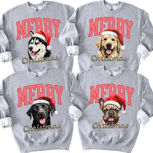 Custom Santa Paws Christmas Dog ASH GREY Sweatshirt – Dog Breeds in Festive Santa Hat Gildan Unisex Holiday Pullover