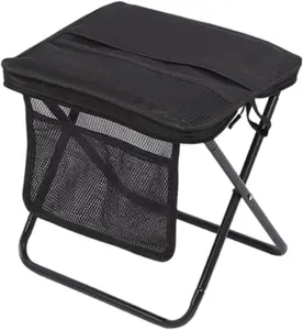 13 x 10.6 Inch Portable Folding Camping Stool, Metal Frame with Storage Mesh, Small Folding Stool for Adults Lightweight Outdoor Seating for Camping Fishing Hiking BBQ Hold Up to 264 LBS (Black) Compact Convenient Sturdy