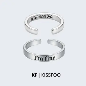 KISSFOO "Save Me" Engraved Letter Adjustable Open Ring for Men Women Everyday Personalized Gift Accessory