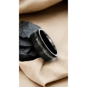 "ECLIPSE" Hammered Tungsten Carbide Meteorite Ring - Black