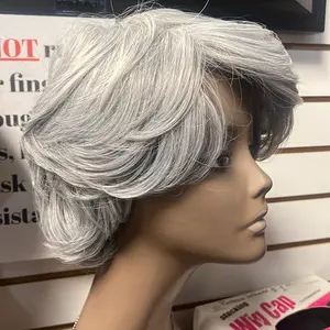 8 inch feathered grey/silver synthetic wig