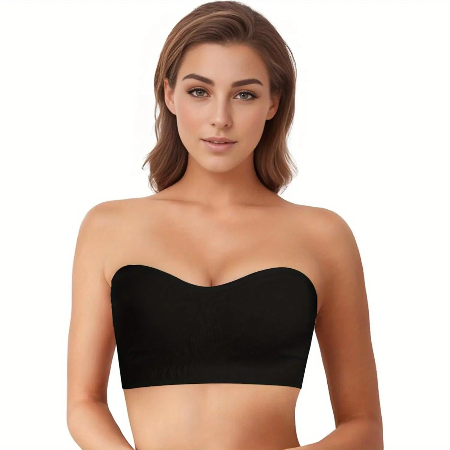 Strapless Bras for Women, Non-Slip Silicone Bandeau Bra, Wireless Padded Bralette Seamless Tube Top Push Up Bra Shaping Soft Basic Minimalist minimizer bra bra strapless bra push up bra bras for women