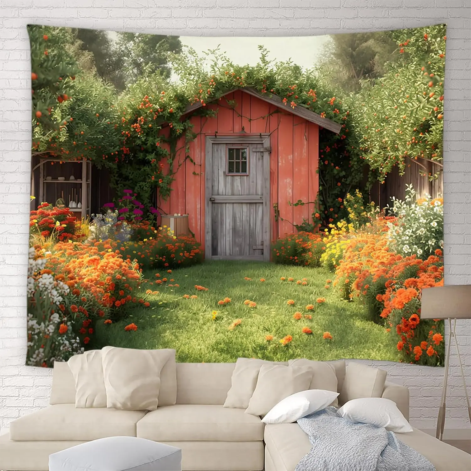 Rustic Farmhouse Tapestry Outhouse Wooden Backhouse Primitive Country Garden Home Decor Tapestries Wall Blanket For Bedroom Living Room Dorm(59.1 x 51 inches)