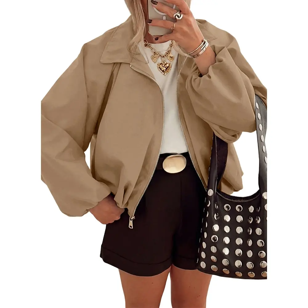 Dokotoo Jackets for Women Fall Fashion Casual Long Sleeve Zipper Up Jacket Loose Solid Winter Coats with Pockets