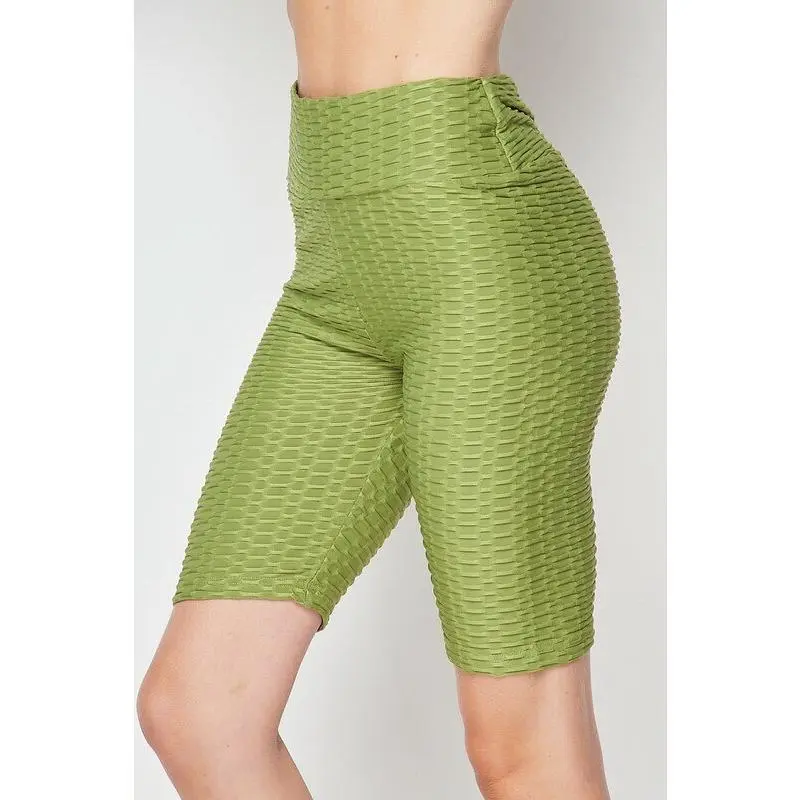 Kylie Scrunch Butt Anti Cellulite Honeycomb Texture Biker Shorts Olive