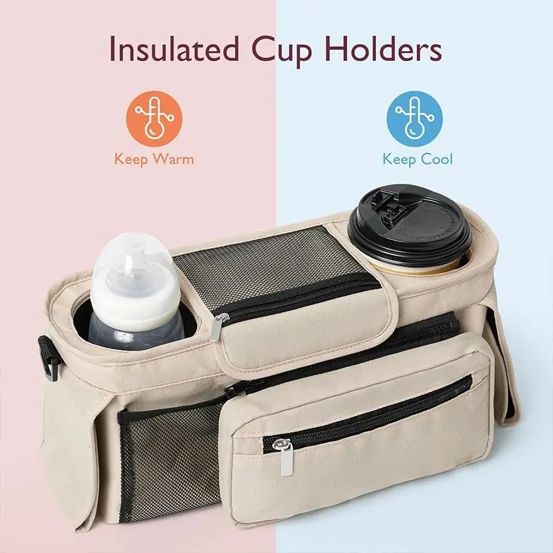 Universal Baby Stroller Organizer, Stroller Caddy, Detachable Phone Bag, Essential for Outdoor Walks, Easy Access, Fits All Strollers, Multi-Functional Hanging Bag, Stroller Accessories