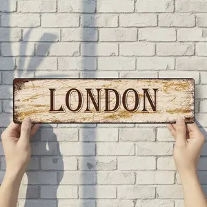 London - Vintage Style Street Sign - Aluminum Wall Art & Room Decor for Garage Bar Bedroom Farmhouse Home - 16" x 4" Rust Free Metal Poster