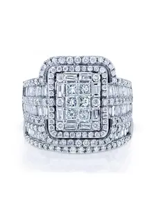 2 Piece Set Luxurious Metal Coated Artificial Zircon Elegant Ring for Women, Fashion Engagement Rings, Perfect for Wedding Engagement Anniversary Party Gifts, Bridal Engagement Ring