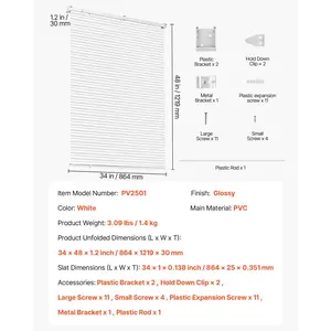 VEVOR Mini Blinds, 34 Wx 48 H, 1 Slat Size, Cordless Horizontal Light Filtering Mini Blind for Indoor Windows, Easy to Clean and Simple Light Adjustment, for Home Decor, Room Darkening, White