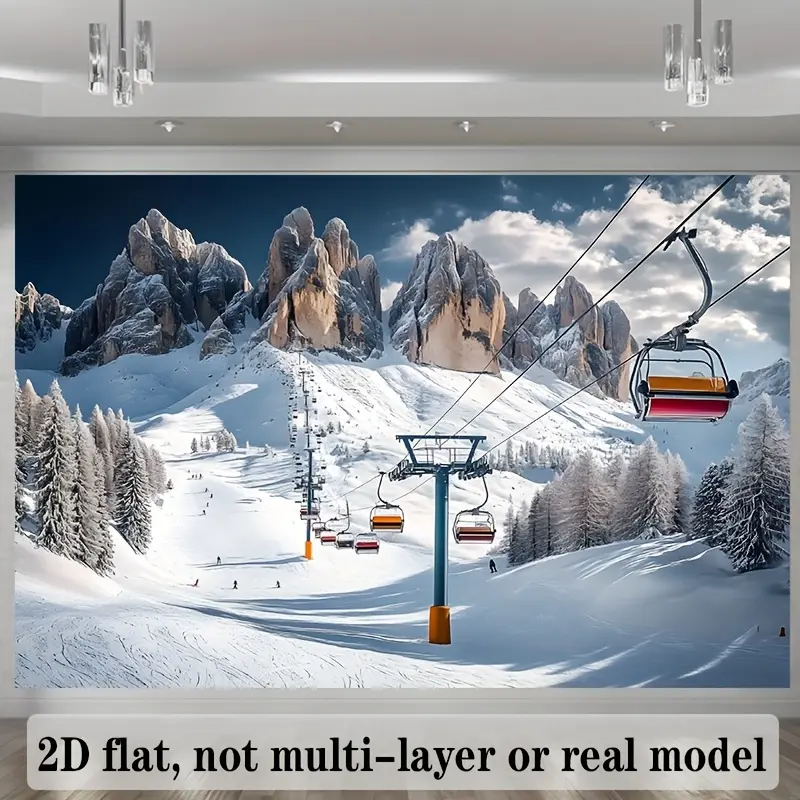 Winter Sports Ski Resort Party Banner, High Mountain Snow Scene Background Cloth, Durable Polyester Wall Decor, Christmas New Year Birthday