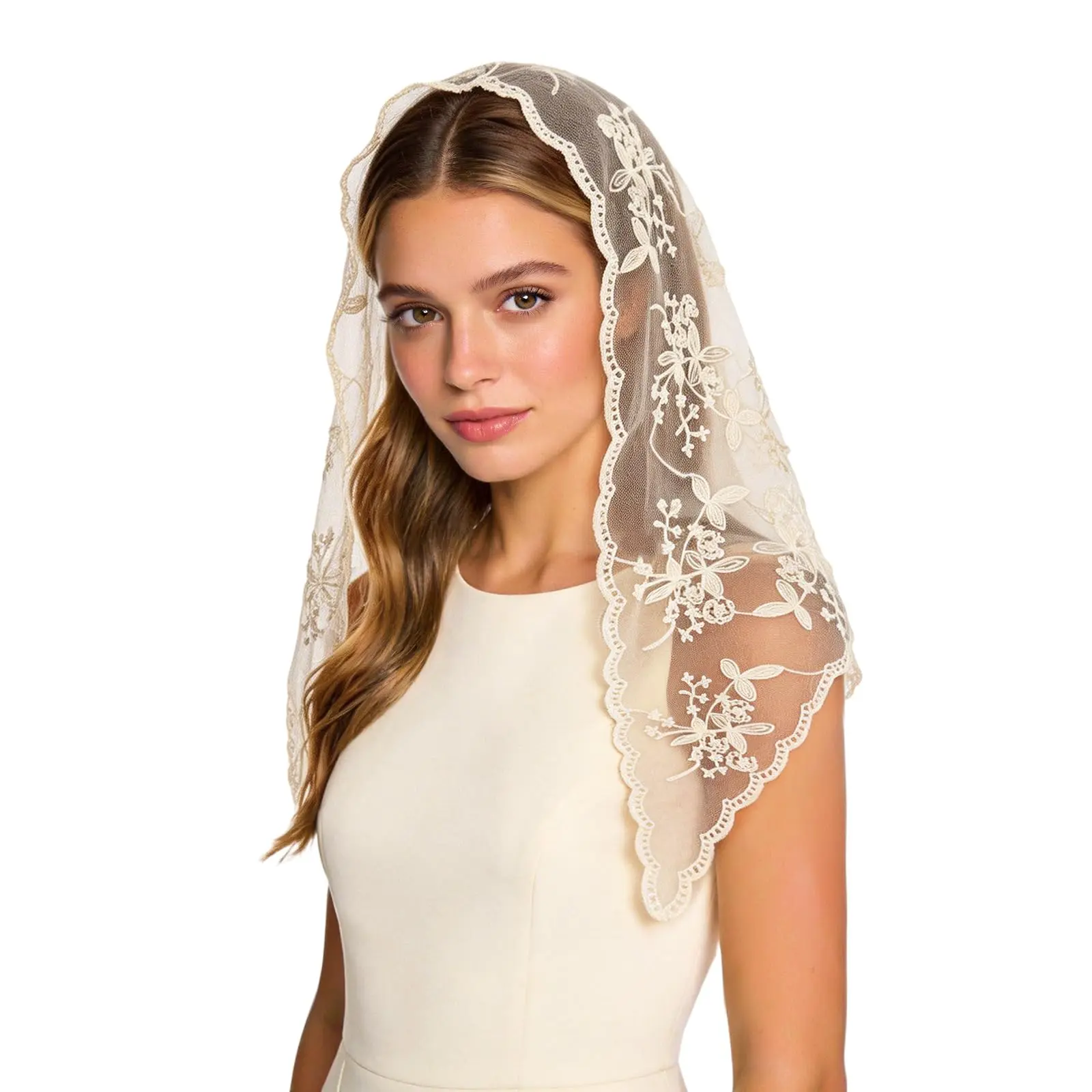 2-Pack Lace Church Veils, Black & White Triangle Head Scarf Mantillas for Prayer & Mass