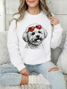 Comfort Colors Puppy Love DogSweatshirt –  5 Dogs Breed in Adorable Heart Shaped Glasses   Womenswear Hoodie Breathable Printed Unisex Casual Hoodie