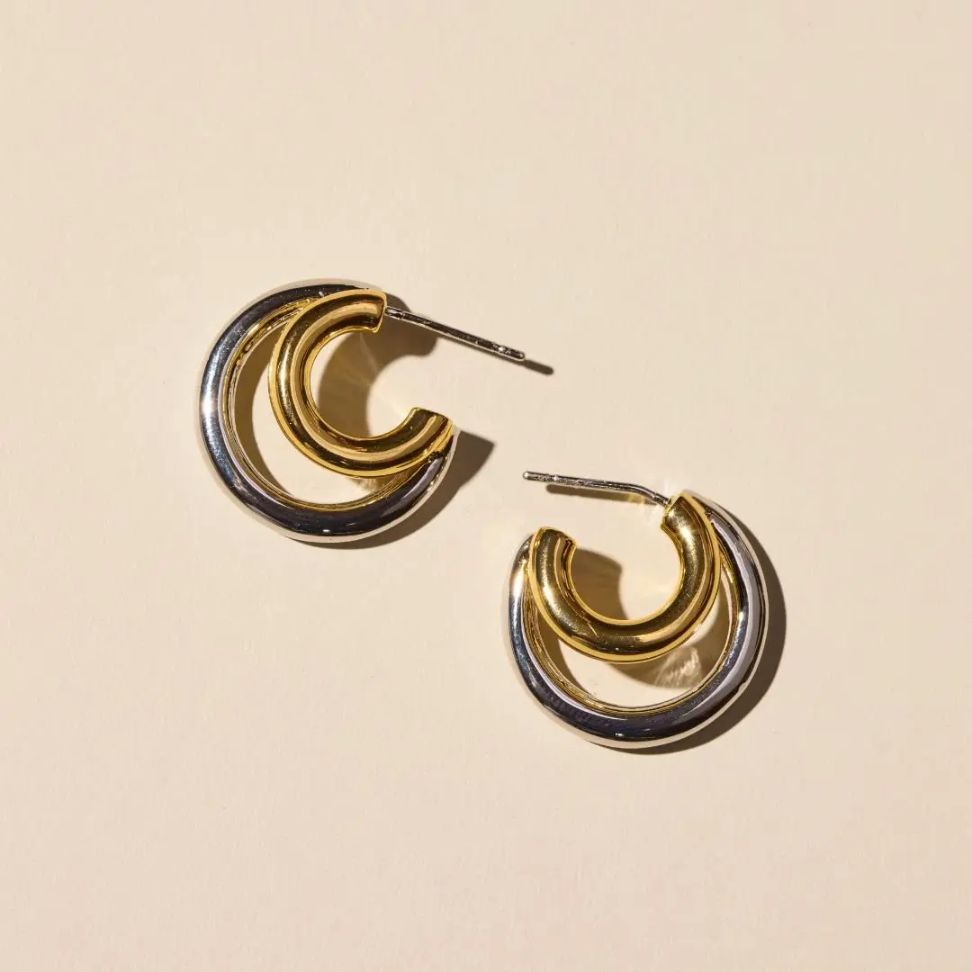 Mixed Metal Waterproof Double Hoop Earrings