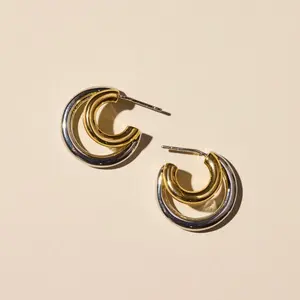 Mixed Metal Double Hoop Earrings