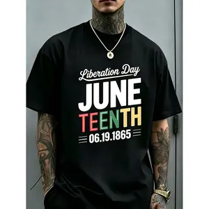 Men'S Crew Neck T-Shirts in Black for Juneteenth Liberation Day 2026 Ideal for Summer Outdoor Activities and Casual Wear