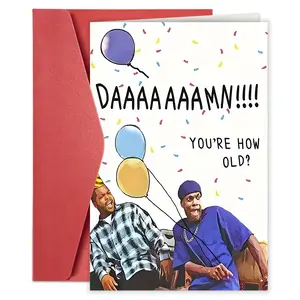 1pc Funny "How Old Are You" Birthday Card Suitable for Men & Women - Humorous Aging Joke Greeting with Envelope, Red Cartoon Party Hats & Balloons Design, Colorful Age Joke Card for Birthdays & Aging Humor Gifts