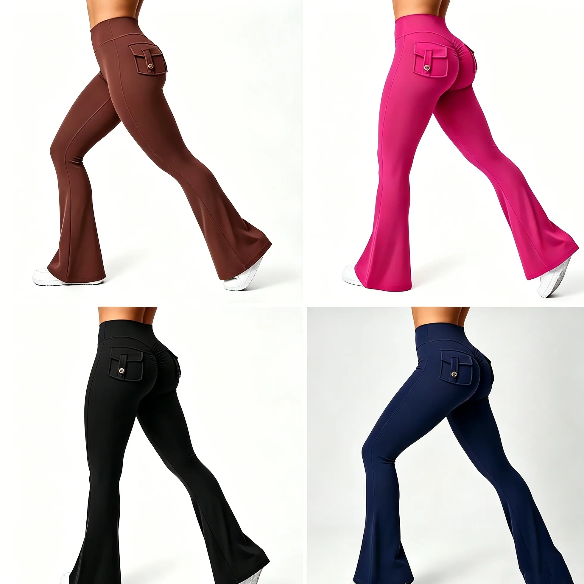 QQ Y2K High Waisted Flare Leggings with Back Pockets - Tummy Control, Ruched Butt Lifting, Stretchy High-Elastic Yoga Pants for Women, 4 Colors Available，Plus Size Friendly