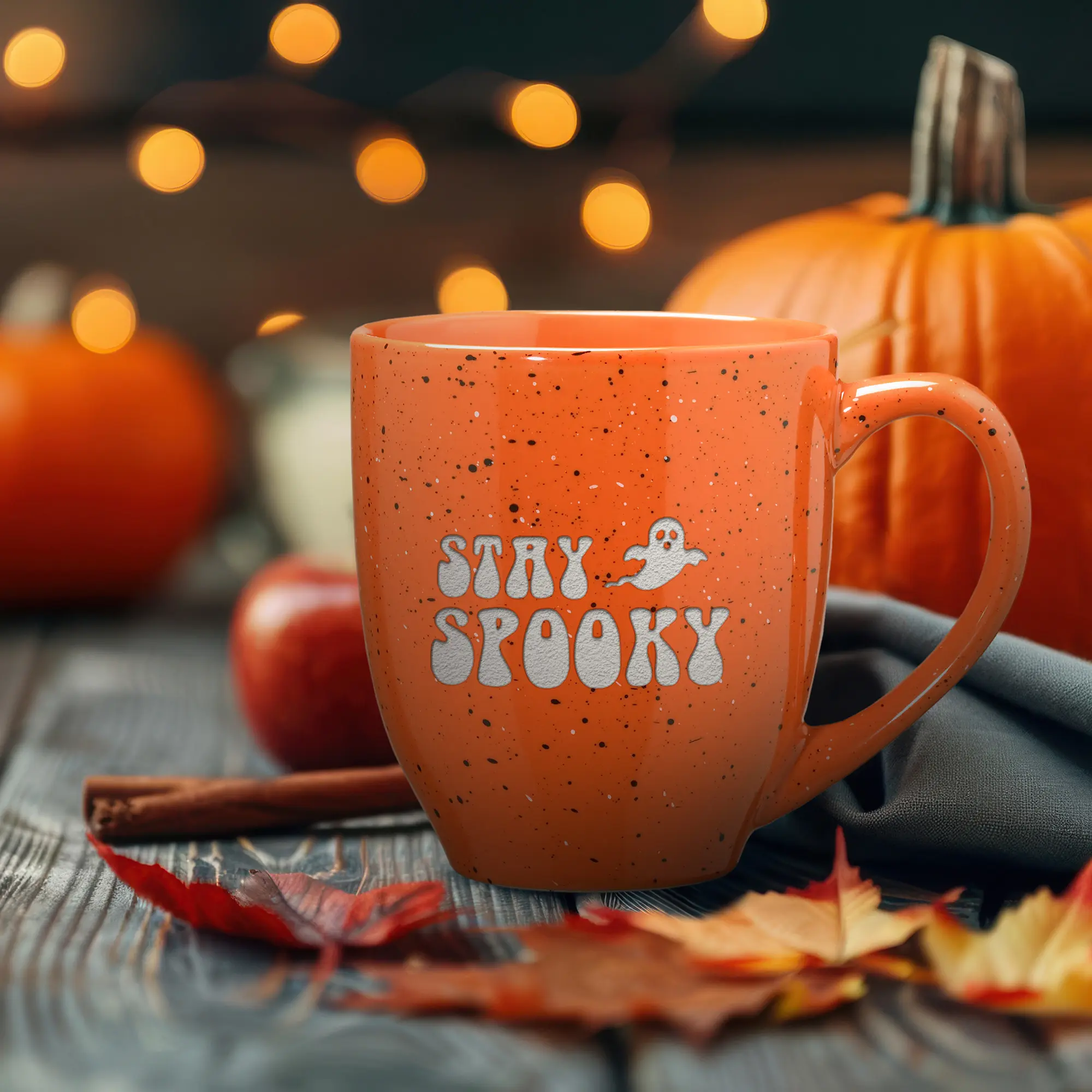 HALLOWEEN - STAY SPOOKY 16-OZ LASER ENGRAVED SPECKLED CERAMIC COFFEE MUG - ORANGE