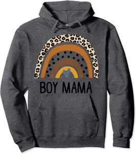 Boy Mama Boho Cheetah Rainbow Brown Tones Pullover Hoodie - 38B0D7MFSBJ6