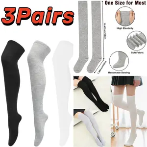 3Pairs Versatile Knee-high Socks, Women's Solid Color Cotton Socks, Black, Gray, White, Thigh-high Socks, Soft and Light-friendly, Simple Knee-high Socks, Clothing and Matching, Suitable for Daily Wear