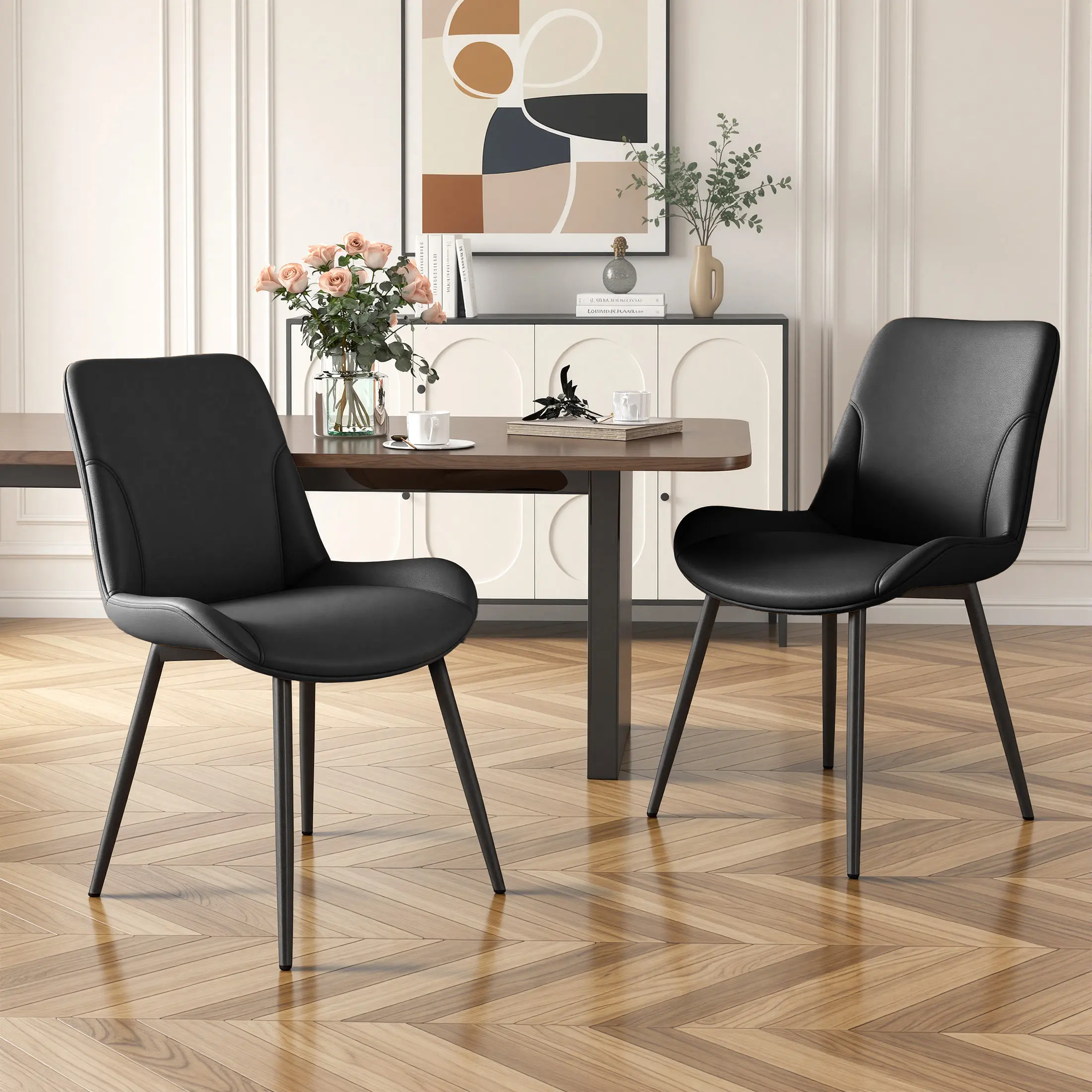 Leather Dining Chairs Set of 2 – Waterproof & Breathable Upholstery with Precision Stitching, Ergonomic Support, Sturdy Frame for Kitchen, Dining Room, Cafe